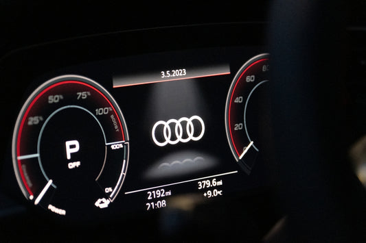 the dashboard of a car with a speedometer